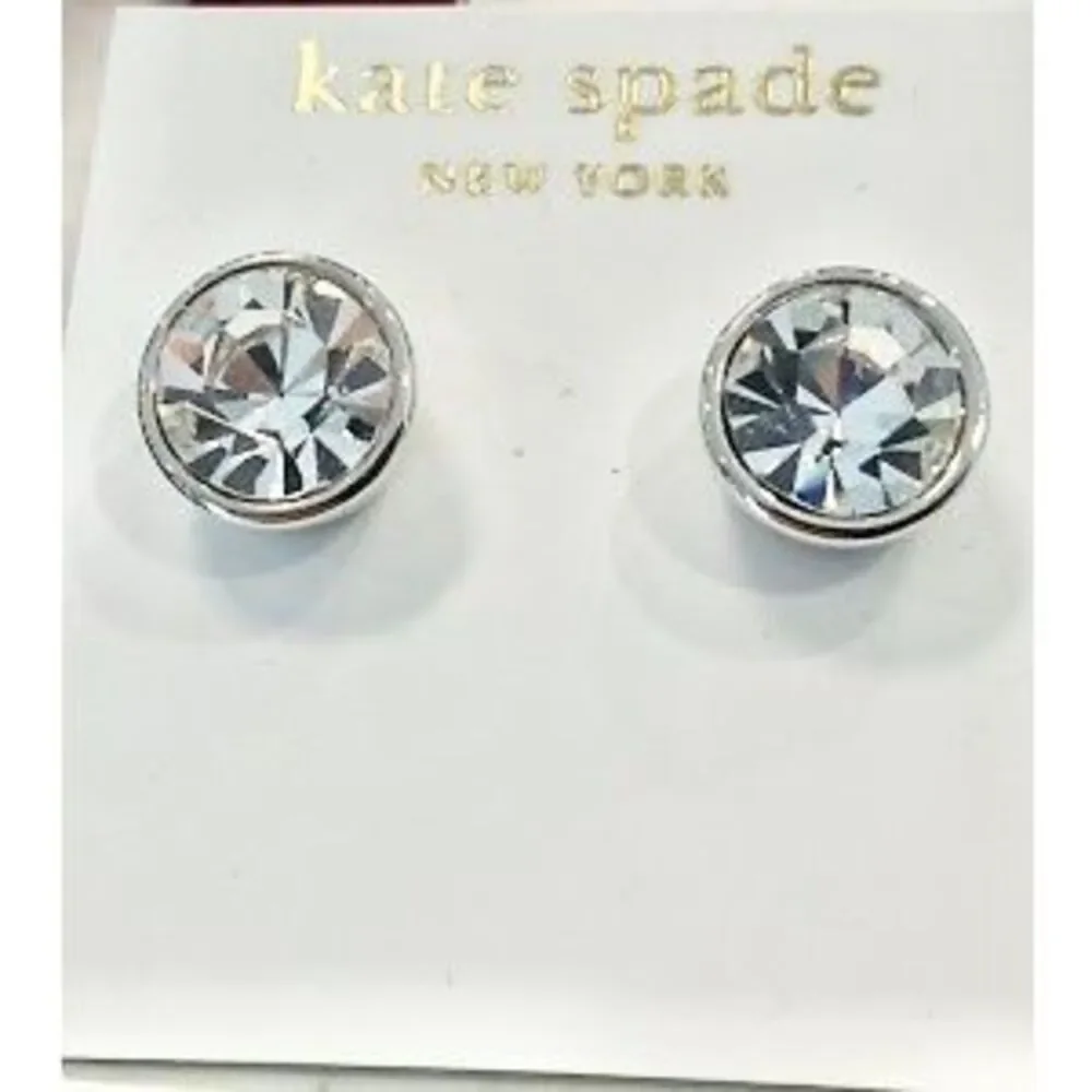 Kate Spade New York Silver Crystal Stud Earrings Clear Rhinestone Classic